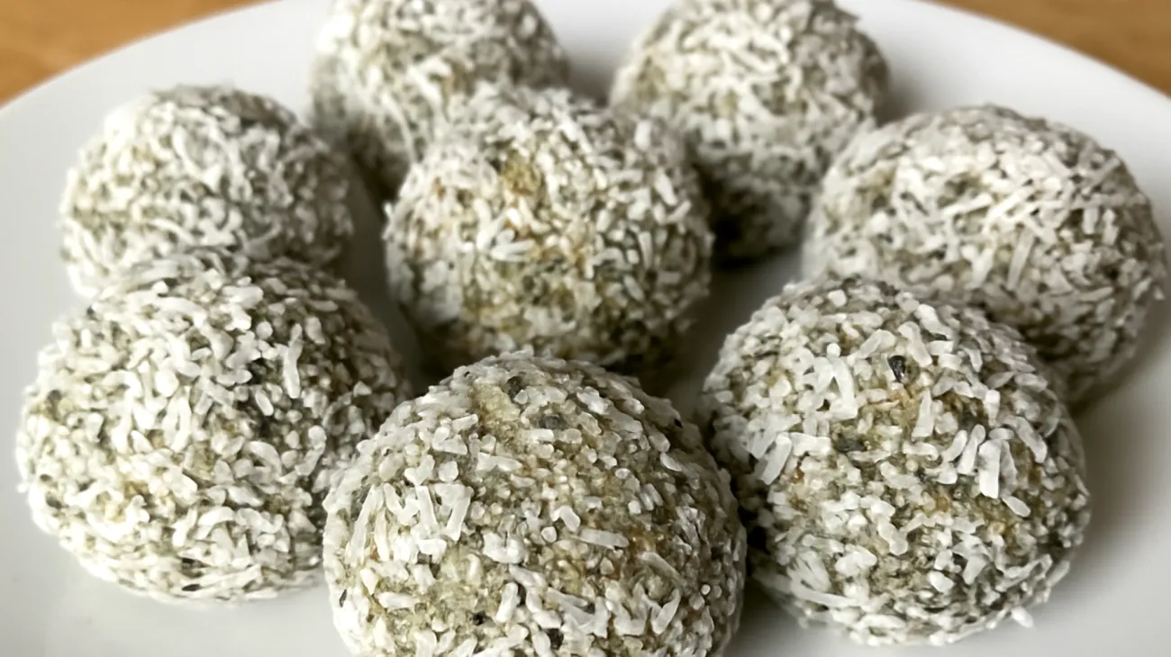 Amaranth-Kokos-Energiebällchen mit Chiasamen und Spirulina"