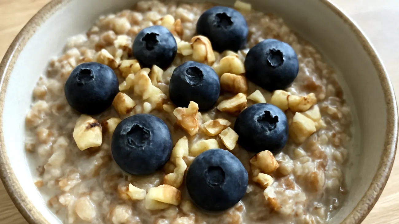 Buchweizen-Porridge mit Walnüssen und Blaubeeren"