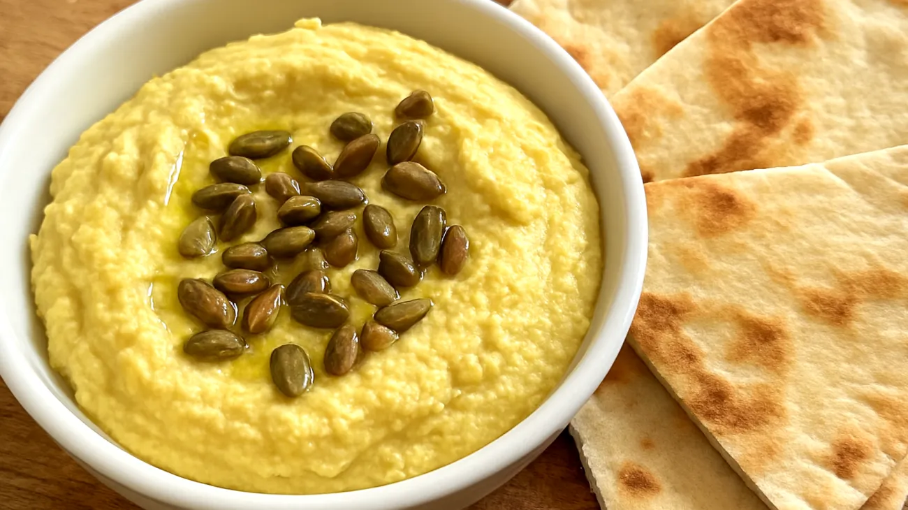 Lupinenbohnen-Hummus mit gerösteten Kürbiskernen"