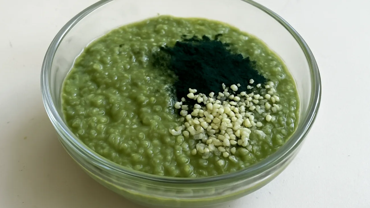 Matcha-Chia-Pudding mit Spirulina und Hanfsamen"