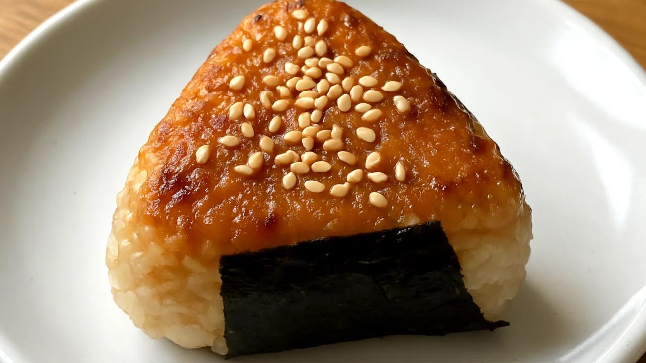 Miso-Onigiri mit geröstetem Sesam und Nori-Algen"