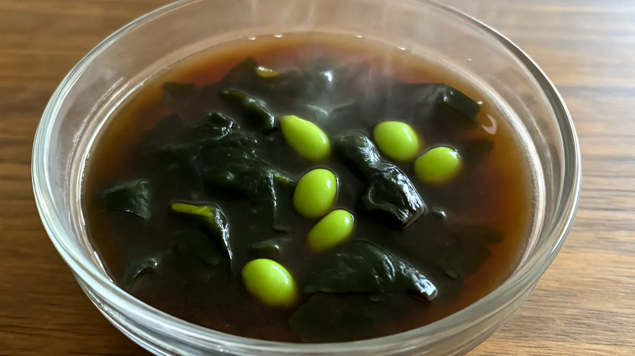 Miso-Suppe mit Wakame-Algen und Edamame"