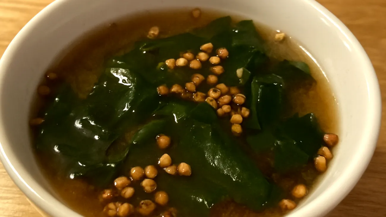 Miso-Suppe mit Wakame-Algen und geröstetem Buchweizen"