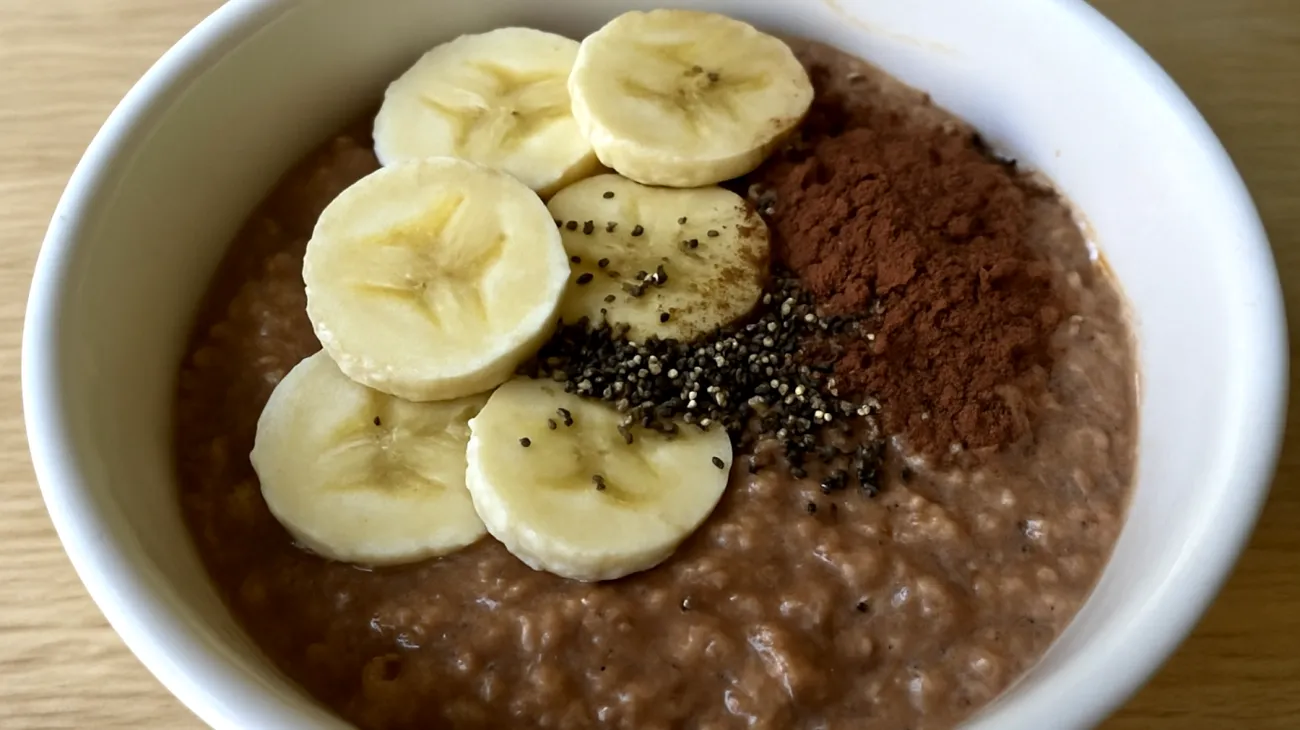 Overnight Oats mit Chiasamen, Kakao und Banane"